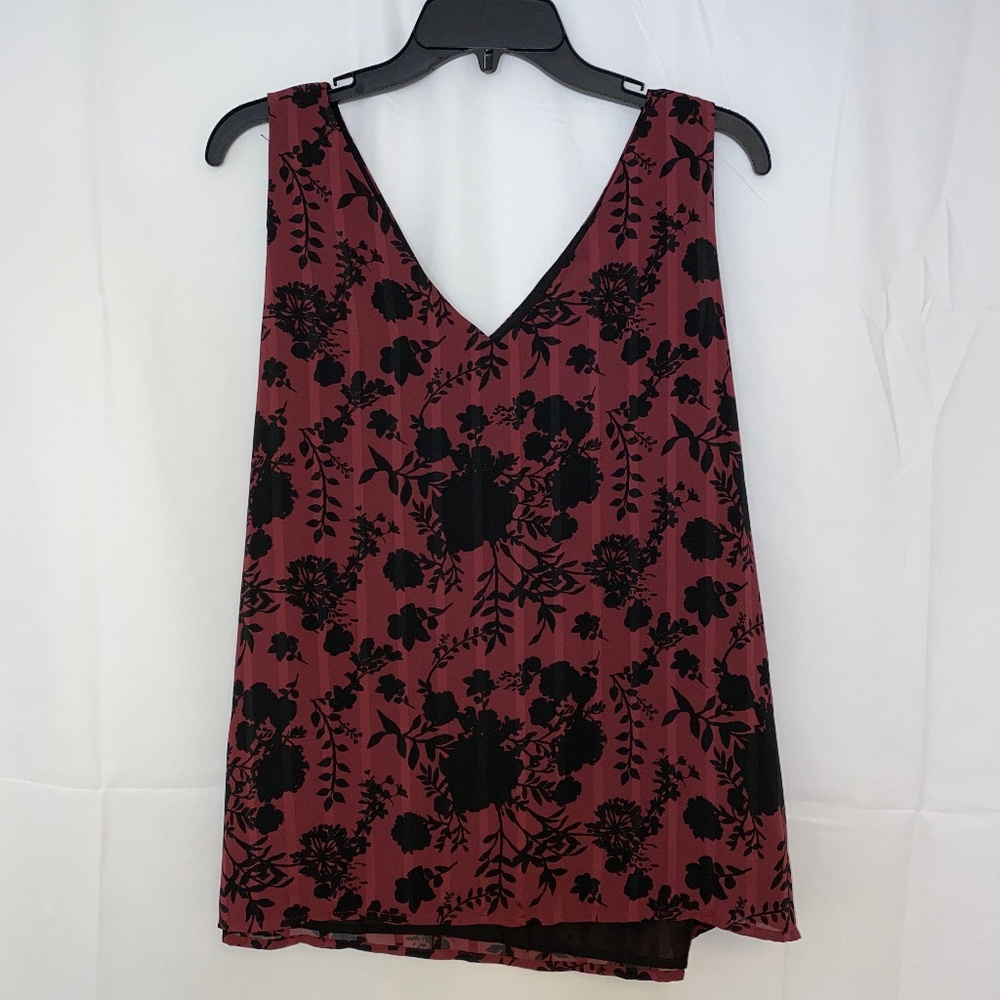 Large Sleeveless Burgundy Floral Tank